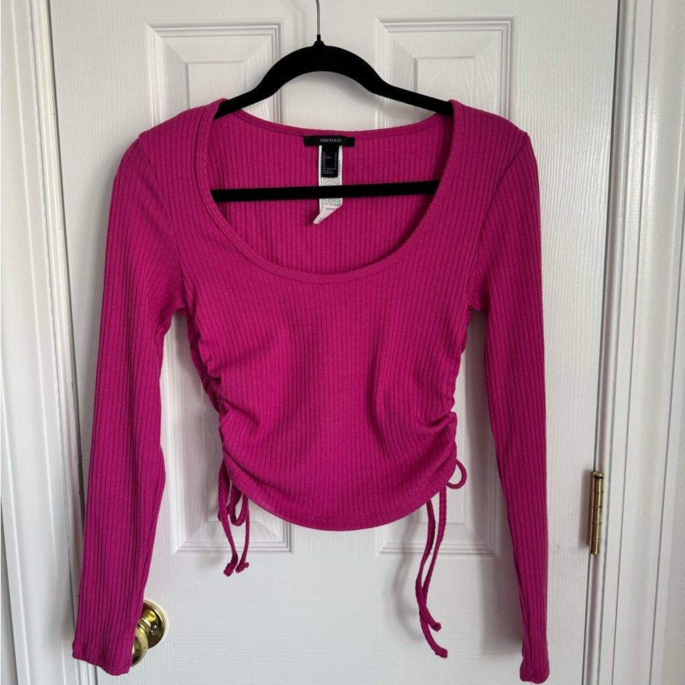 Forever 21 Women's Pink Ribbed Long Sleeve Top